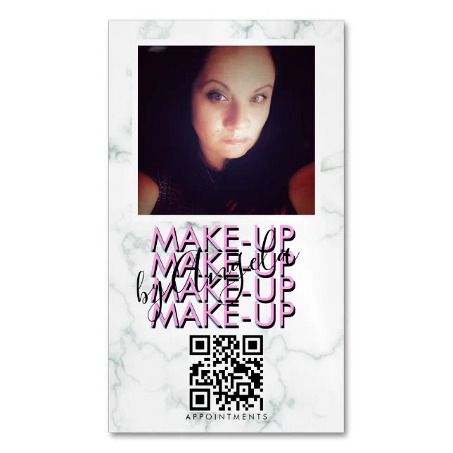 Marble Makeup Salon QR Code Photo Business Card Magnet | Zazzle