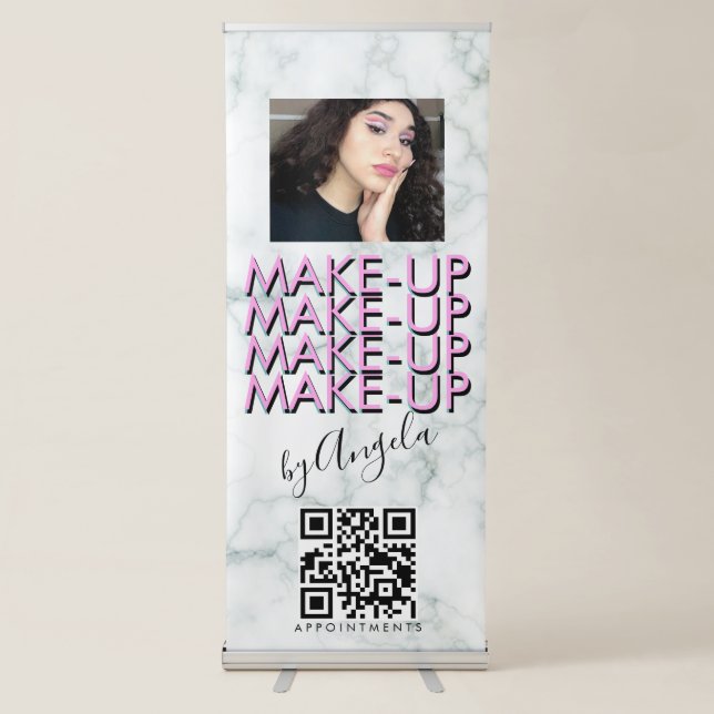 Marble Makeup Salon QR Code Photo  Salon Retractable Banner (Front)