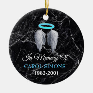Marble Memorial Halo & Angel Wings Ceramic Ornament