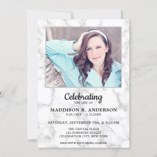 Marble Memorial Photo Funeral Celebration Of Life Invitation