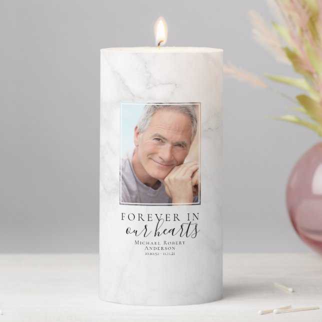 Marble Memorial Photo Tribute Pillar Candle (In Situ)