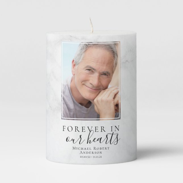 Marble Memorial Photo Tribute Pillar Candle (Front)