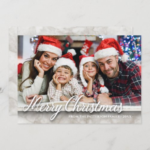 Marble Merry Christmas Family Photo 2 Sided Card