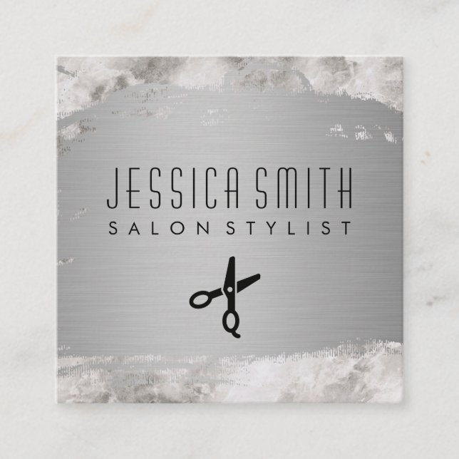 Marble Metalic Brushed | Hair Stylist Square Business Card (Front)