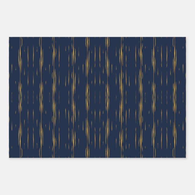 Marble Metallic Gold Pinstripes Against Navy Blue Wrapping Paper Sheets (Front)