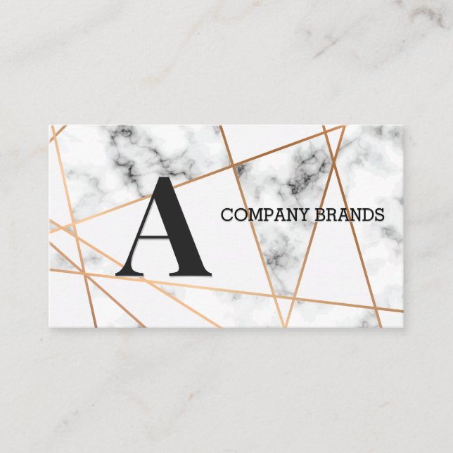 Marble Metallic Lines | Monogram Business Card (Front)