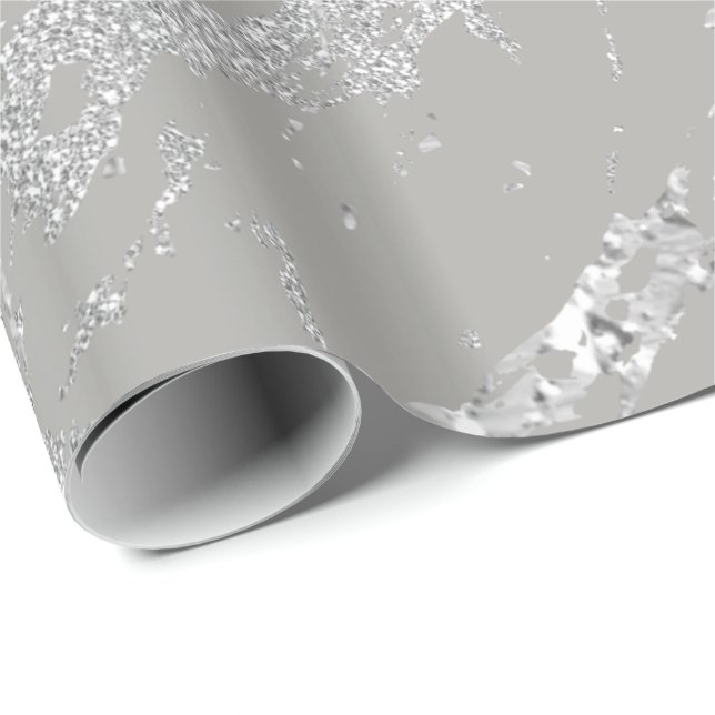 Marble  Metallic Silver Gray Strokes Abstract VIP Wrapping Paper (Roll Corner)