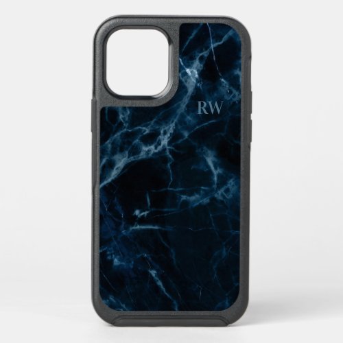 Marble midnight deep blue granite monogram OtterBox symmetry iPhone 12 case