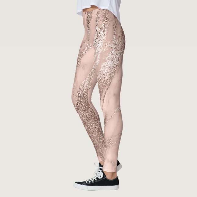 Marble Minimal Abstract Metallic Rose Blush Gold Leggings (Left)