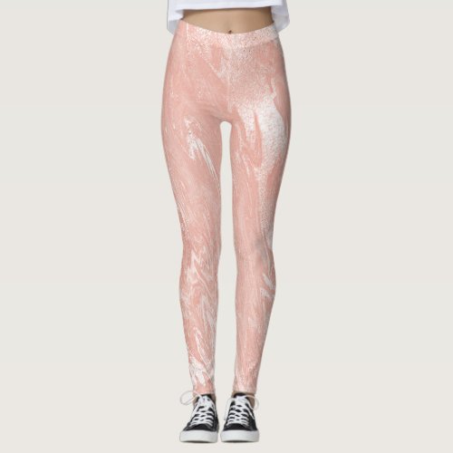 Marble Minimal Abstract Metallic Rose Pink Powder Leggings