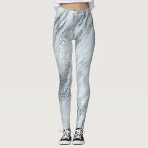 Marble Minimal Abstract Silver Gray Blue Leggings