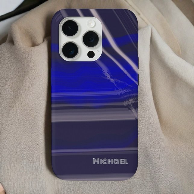 Marble minimal script simple modern navy blue gray Case-Mate iPhone case (Creator Uploaded)