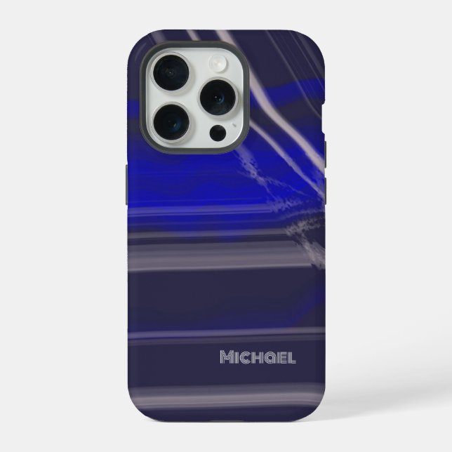 Marble minimal script simple modern navy blue gray iphone case (Back)