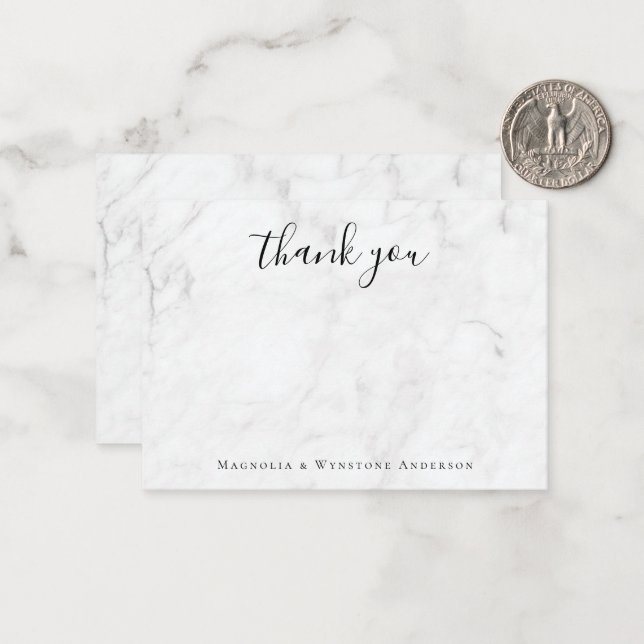 Marble Minimalist Calligraphy Thank You Note Card (Front/Back In Situ)
