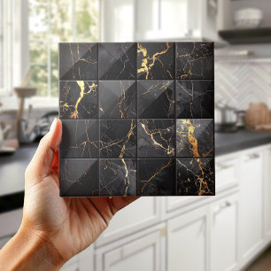Marble Mix 4x4 Squares Black/Gold ID1186a Ceramic Tile