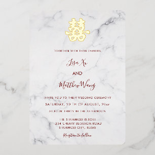 Marble Modern Chinese Wedding Foil Invitation