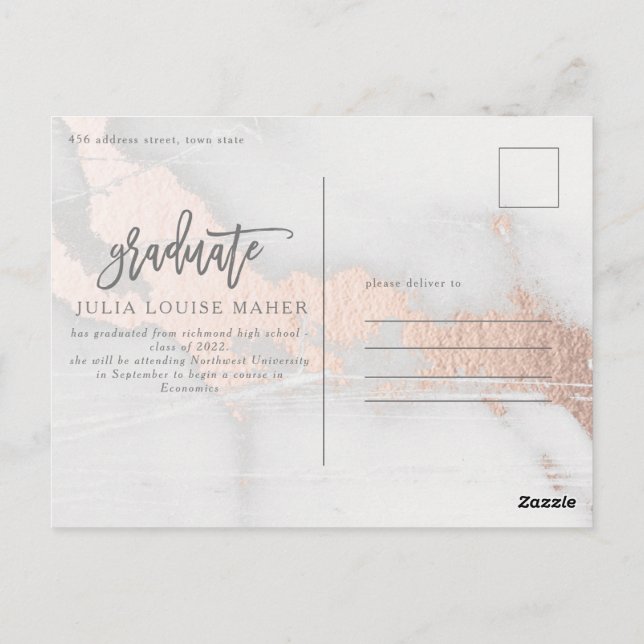 marble modern elegant photo graduate postcard (Back)