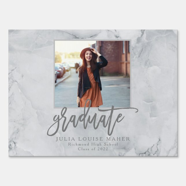 marble modern elegant photo graduate sign (Front)