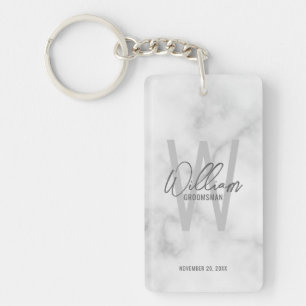 Marble Modern Script Personalized Groomsmen Keychain