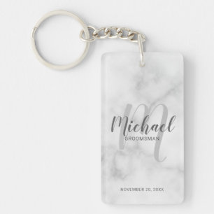 Marble Modern Script Personalized Groomsmen Keychain