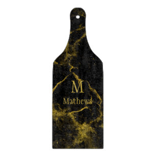 Marble Monogram Black Gold Paddle Cutting Board