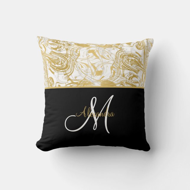  Marble Monogram Gold White Black  Throw Pillow (Front)