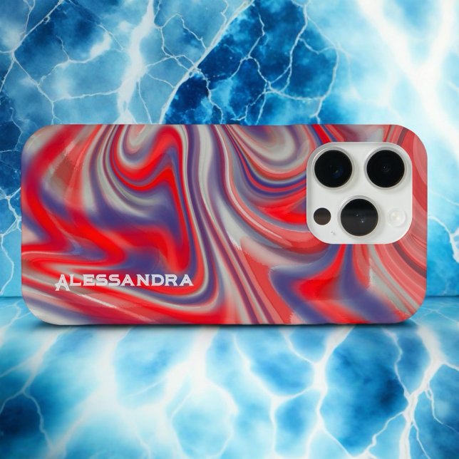 Marble monogram red blue gray abstract swirl Case-Mate iPhone case (Creator Uploaded)