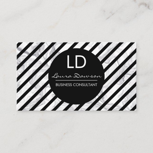 Marble Monogram Stripes Business Card (Front)