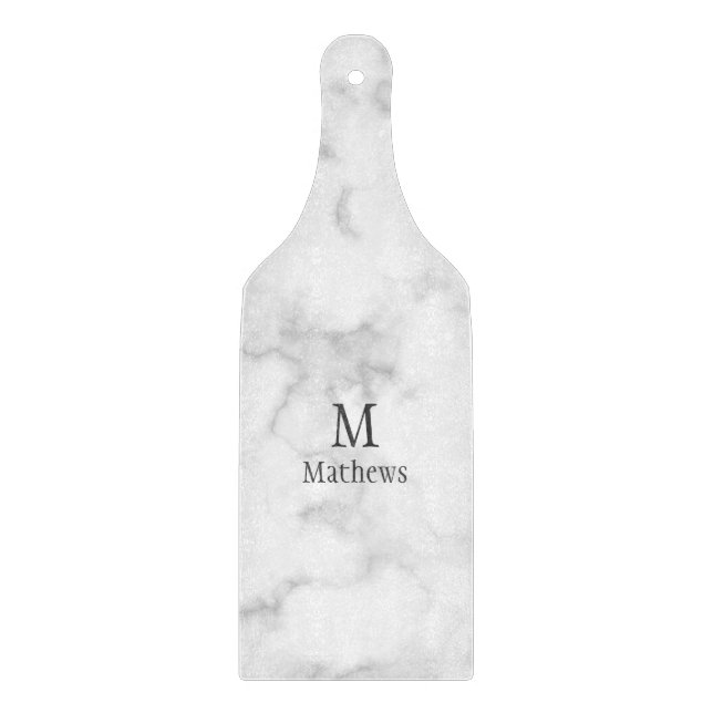 Marble Monogram White Custom Paddle Cutting Board (Front)