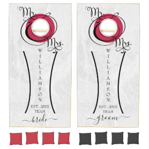 Marble Mr and Mrs, Elegant Wedding Couple Monogram Cornhole Set