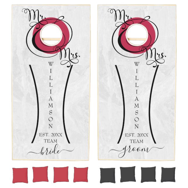 Marble Mr and Mrs, Elegant Wedding Couple Monogram Cornhole Set (Set)
