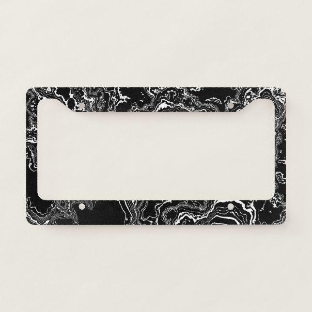 Marble Mystique - Agate Elegance -black and white- License Plate Frame (Front)