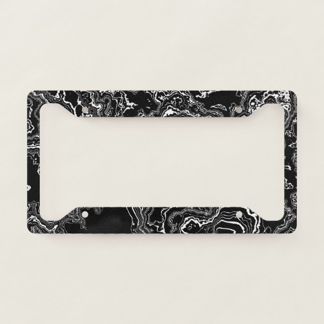 Marble Mystique - Agate Elegance -black and white- License Plate Frame (Front)