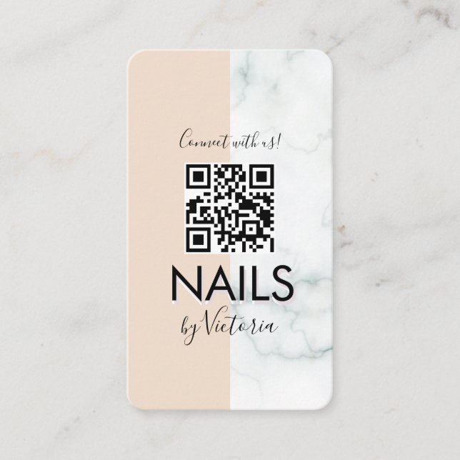 Marble Nail Salon Beauty Colorblock QR Code Business Card (Front)