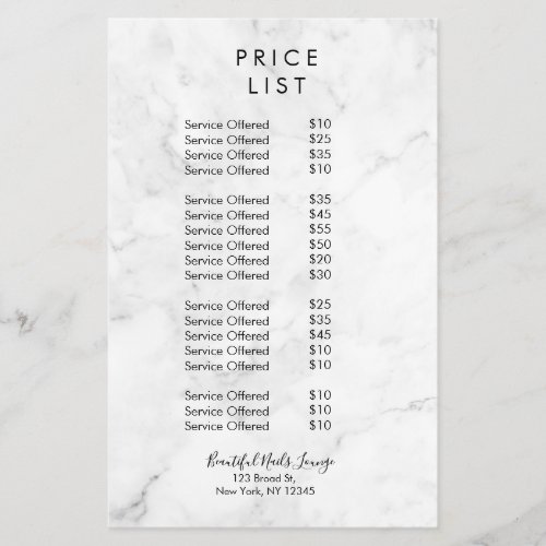 Marble Nail Salon Price List Menu Flyer