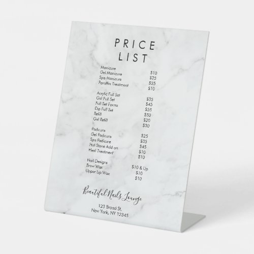 Marble Nail Salon Price List  Menu Pedestal Sign