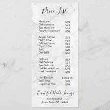 Marble  Nail Salon Professional Price List Menu