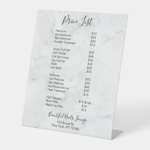 Marble  Nail Salon Professional Price List Menu Pedestal Sign