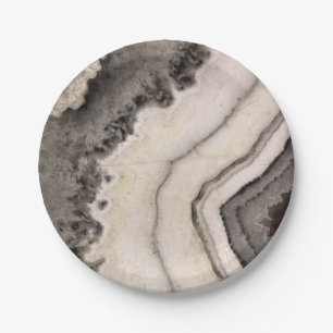Marble natural black white agate gemstone  paper plates