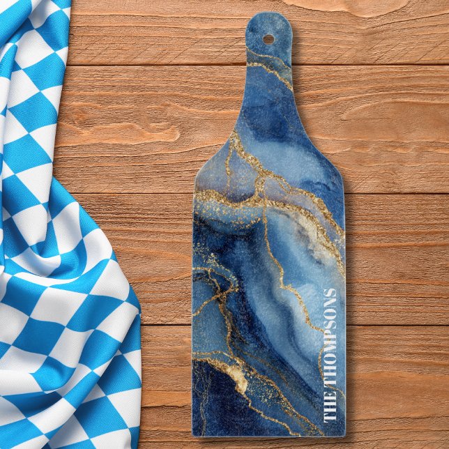 Marble Navy Blue Gold Glitter Elegant Personalized Cutting Board (Creator Uploaded)