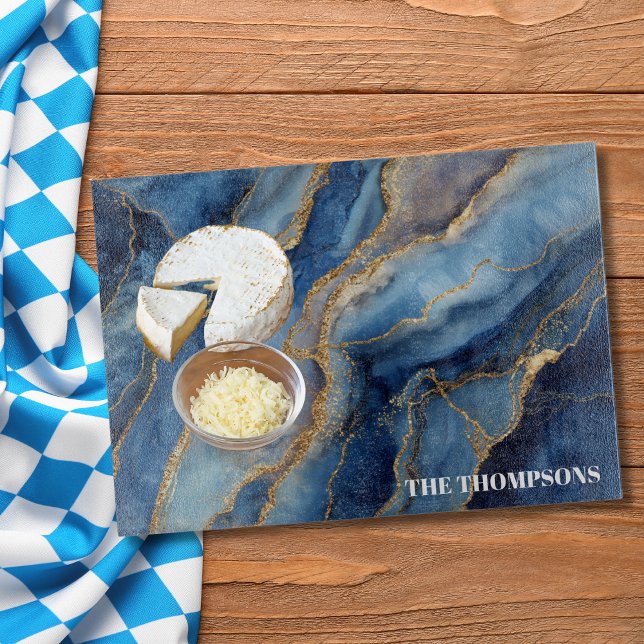 Marble Navy Blue Gold Glitter Elegant Personalized Cutting Board (Creator Uploaded)