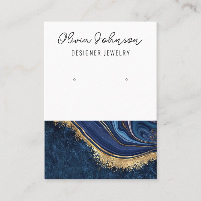 Marble Navy Blue Gold Jewelry Earring Display  Business Card (Front)
