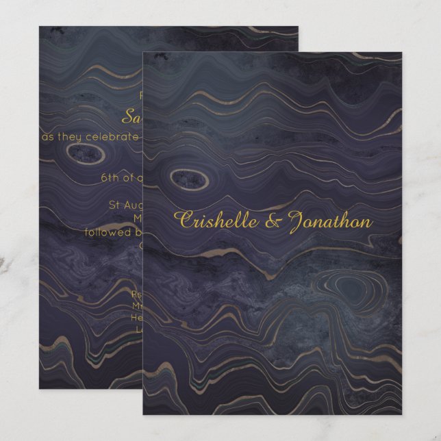 Marble Navy Gold Unique Wedding Invitations (Front/Back)