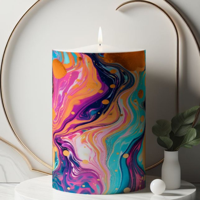 Marble Neon Blue Pillar Candle (Creator Uploaded)