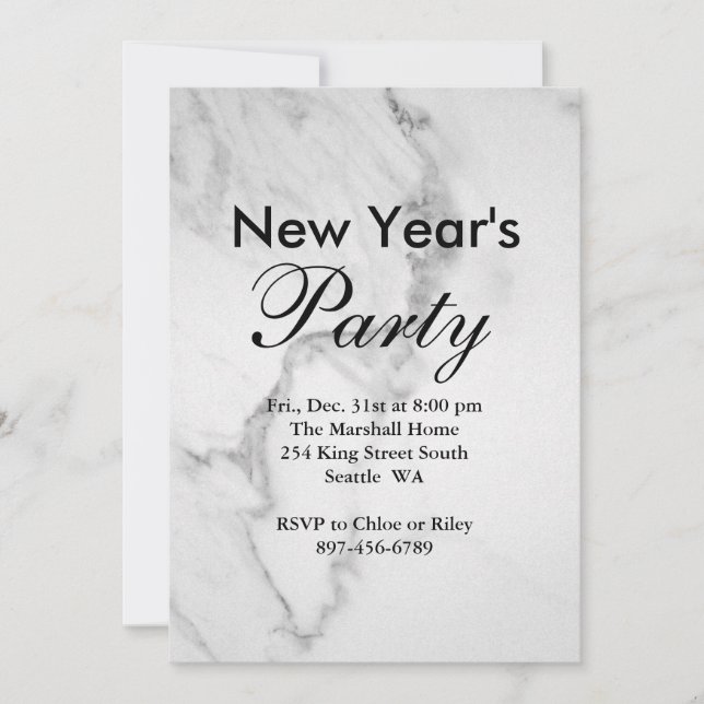 Marble New Year's Eve Party Invitation (Front)