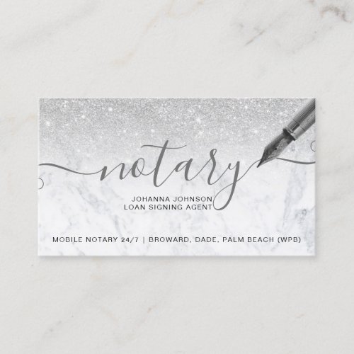 Marble Notary loan silver glitter typography Business Card