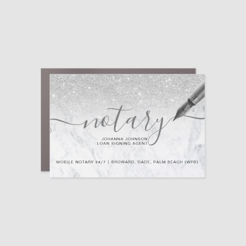 Marble Notary loan silver glitter typography Car Magnet