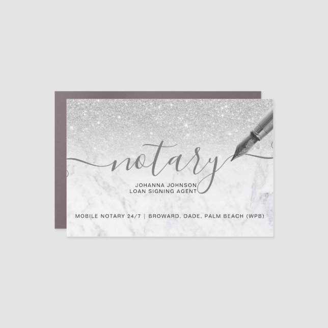 Marble Notary loan silver glitter typography Car Magnet (Front)