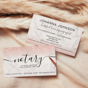 Marble Notary loan typography rose gold glitter Business Card