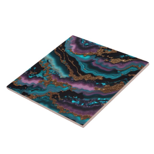 Marble Ocean Blue Pink Gold Modern Collectio Ceramic Tile (Side)